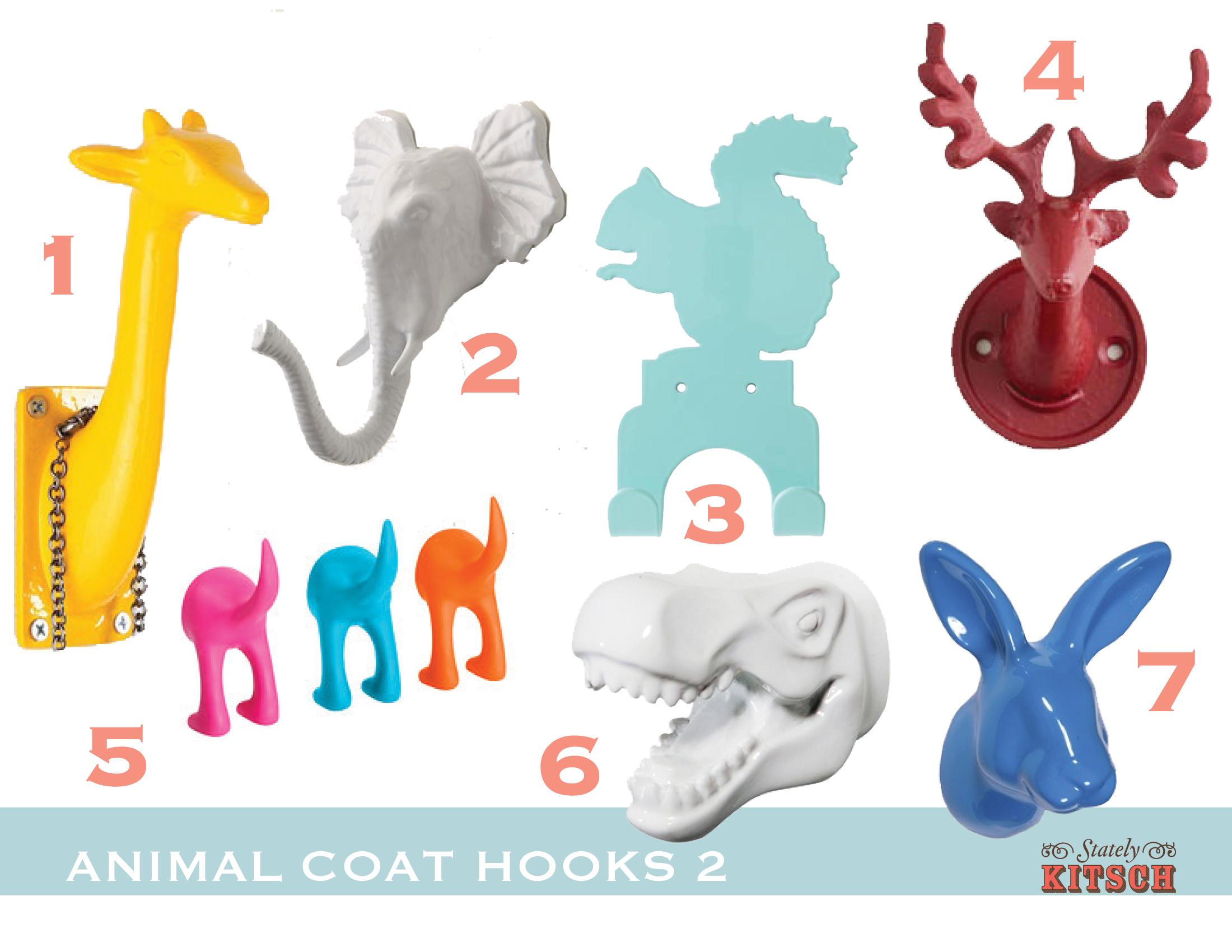 Safari Themed Children's Triple Coat Hook Wall Hooks for Boys or